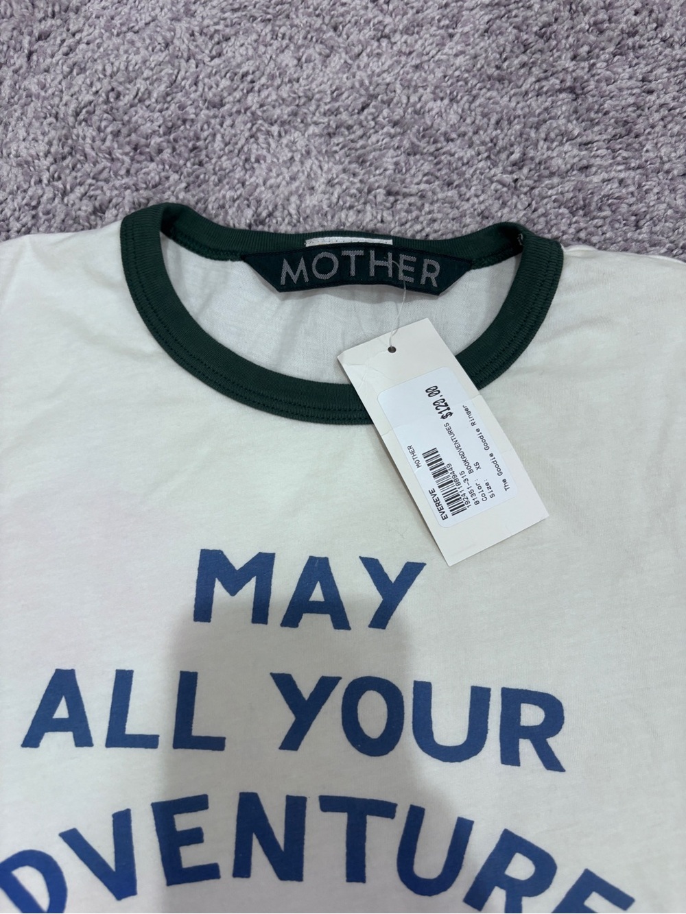 MOTHER White Tee with Dark Green Trim and Blue Graphic - Picture 4 of 8
